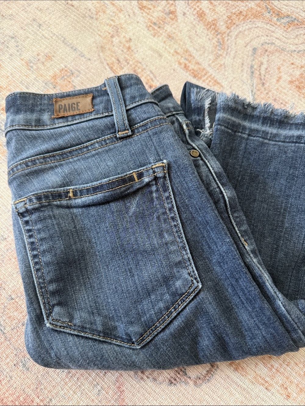 PAIGE Dark Blue Skinny Jeans with Raw Hem